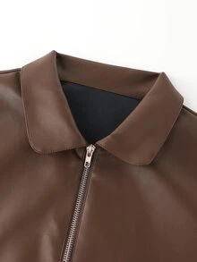 EMERY ROSE Jaket Wanita Gaya Jalanan Lengan Panjang dengan Resleting dan Bahan PU - Coklat - View 6