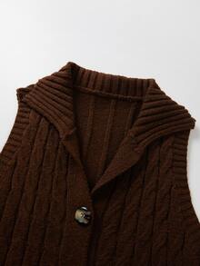 SHEIN Cable Knit Sleeveless Midi Dress Stand Collar Front Button Slim Knit Vest Dress - Brown - View 7