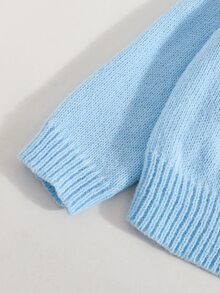 SHEIN 女童秋冬時尚手工蝴蝶結針織長袖開襟毛衣 - 淺藍色 - 查看 6