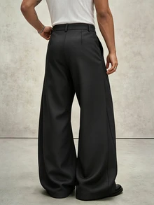 PAVTROS Men's Black Plus Size Pants, Retro Flare Leg, Casual Fashion Versatile Long Pants - Black - View 2
