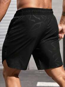 GymBeat Men's Letter Print Drawstring Waist Pocket Sports Shorts, Gym - Black - View 2