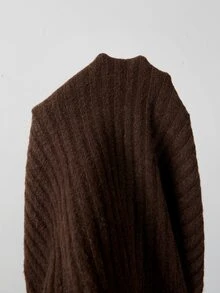 SHEIN Ribbed Knit Vest Featuring Button Embellished Turtleneck. Cropped Sleeveless Cut, Versatile For Laye - Coffee Brown - View 5
