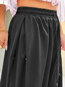 Solflare Plus Size Spring/Summer Versatile Drawstring Sweatpants - Dark Grey - View 6