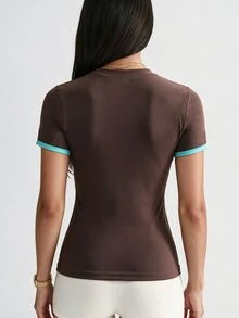 SHEIN Velisys Women's Striped Colorblock Round Neck Short Sleeve Sports T-Shirt 2pcs/Pack - Multicolor - View 2