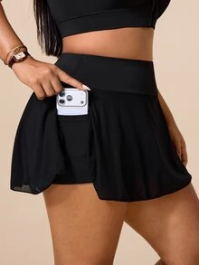 SHEIN Sports Women's Plus Size Solid Color Casual Versatile Daily Travel Sports Skort - Black - View 1