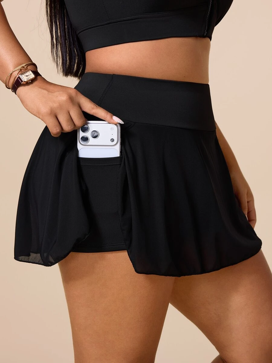 SHEIN Sports Women's Plus Size Solid Color Casual Versatile Daily Travel Sports Skort - Black - View 1