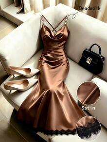 Franclia Spring, Summer Autumn, And Winter Dress Festival Outfits Elegant Long Party Dress Wedding  Going Out Graduation Disco Napoleon Renaissance Brown Dress - Brown - View 1