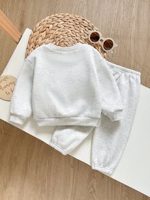 SHEIN 女嬰可愛秋冬灰色字母印花長袖運動衫與長褲兩件套 - 彩色 - 查看 7