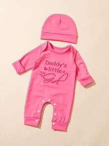 SHEIN 2件組新生兒男嬰攝影套裝 小弟弟刺繡嬰兒迎新服飾 - 粉色 - 查看 1