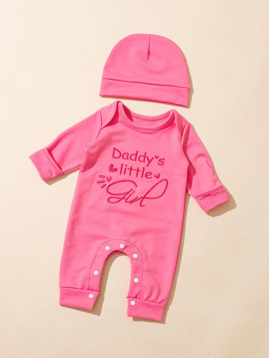 SHEIN 2件組新生兒男嬰攝影套裝 小弟弟刺繡嬰兒迎新服飾 - 粉色 - 查看 1