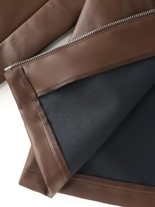 EMERY ROSE Jaket Wanita Gaya Jalanan Lengan Panjang dengan Resleting dan Bahan PU - Coklat - View 8