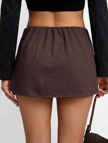 Avenya Women's Rivet Decor Hot Girl Skirt Shorts - Coffee Brown - View 5