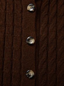 SHEIN Cable Knit Sleeveless Midi Dress Stand Collar Front Button Slim Knit Vest Dress - Brown - View 8