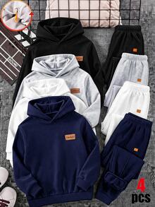 SHEIN 4件組買2送2兒童青少年男孩休閒學院風簡約實用百搭運動長褲套裝，男孩套裝，適合春季/夏季、情人節、約會、秋季 - 彩色 - 查看 6