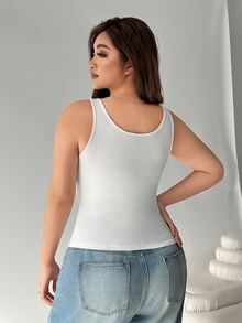 Solflare Spring/Summer Clothing Multi-Color White+Black+Blue 3-Color Fitted Plus Size Long Tank Top - Multicolor - View 3