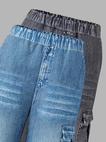 SHEIN Explorewe Tween Boys All-Match Versatile Side Asymmetrical Striped Solid Color Pants 2pcs/Set - Multicolor - View 6