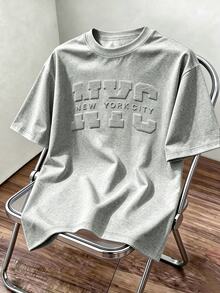 Daypath Men's 3D Embossed Letter Graphic T-Shirt, Drop Shoulder Crew Neck Short Sleeve Tee For Casual Daily Wear And Streetwear - Light Grey - View 4
