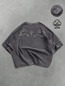 PAVTROS Men's Vintage Street Embroidery T-Shirt For Daily Wear - Dark Grey - View 7