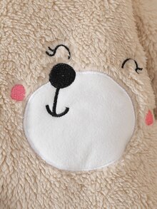 SHEIN Newborn Bear Hooded Footed Fuzzy Jumpsuit Cartoon Embroidery For Baby Shower Outdoor Photo Shoot - Khaki - View 5