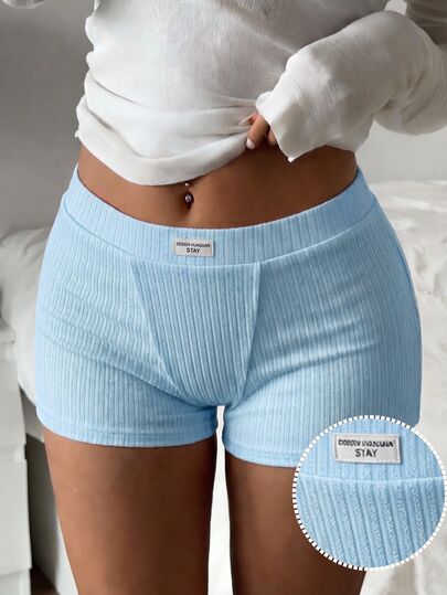 CovetEZ Light Blue Women's Letter Print Casual Denim Shorts