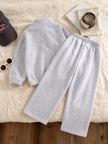 SHEIN 2件組少女針織半拉鍊衛衣上衣 單面刷毛 休閒經典百搭淺灰色 - 淺灰色 - 查看 3