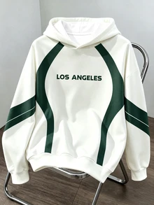 Daypath 男士美式復古 LOS ANGELES 印花拼色連帽衛衣 - 白色 - 查看 1