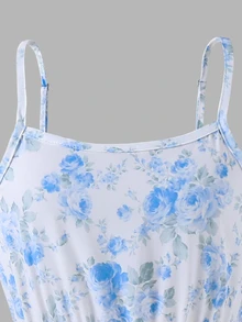 2pcs/Set Tween Girls Autumn New Elegant Cute Knit Waffle Long Sleeve Open Front Top And Woven White Blue And White Cami Dress Casual Holiday Vacation - Baby Blue - View 2