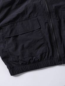 SHEIN Teen Girls Casual Fashion Woven Crinkled Fabric Hooded Short Jacket With Elastic Hem And Cuffs, Loose Fit Comfortable Design, Suitable For Spring, Summer, Autumn, Daily Commute, Outings, Gatherings, And Photo Shoots - Black - View 4