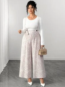 Elenzga Jumpsuit Overall Putih Model Baru Minimalis Elegan Kasual Ukuran Plus untuk Wanita, Cocok untuk Makan Siang di Musim Gugur dan Acara Malam Hari - Khaki - View 6