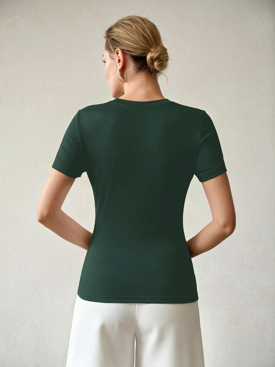 MOTF PREMIUM SUMMER FASHION VERSATILE SLIMMING CREW NECK WOMEN'S T-SHIRT - Dark Green - View 2