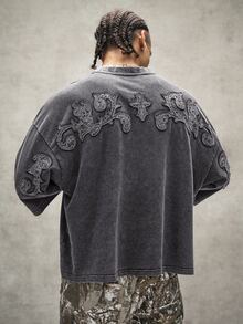 PAVTROS Men's Vintage Street Embroidery T-Shirt For Daily Wear - Dark Grey - View 5