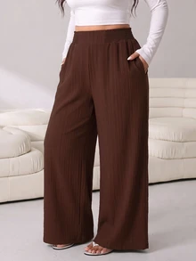Solflare 2pcs Plus Size Casual Textured Pocket Loose Pants - Multicolor - View 3