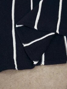 Anewsta Women's Autumn Striped Button Pullover Knit Top + Skirt Set, Casual Commute 2-Piece Outfit - Navy Blue - View 8