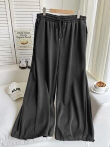 Solflare Plus Size Spring/Summer Versatile Drawstring Sweatpants - Dark Grey - View 3