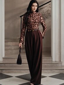 Anewsta Women's Vintage Leopard Print Burnout Sheer Top - Coffee Brown - View 5