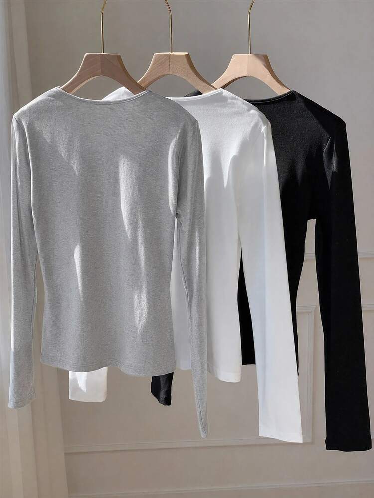 Comfortcana Plus Size Women's Old Money Autumn Spring Casual Versatile Knit T-Shirt Y2K Long Sleeve Top Multi-Piece Set Fall - Multicolor - View 2
