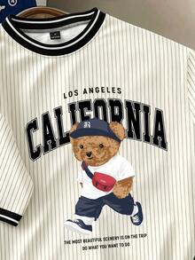 Daypath Men's Teddy Bear Striped Print T-Shirt - Beige - View 2