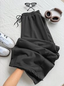 Solflare Plus Size Spring/Summer Versatile Drawstring Sweatpants - Dark Grey - View 11