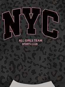 (1套) 秋冬女童時尚創意豹紋 NYC 字母圖案圓領衛衣與豹紋寬腿褲套裝 - 彩色 - 查看 5