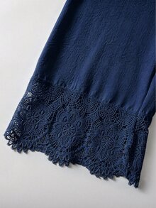 Breezaya Plus Size Women Bohemian Lace Trim Wide Leg Pants, Elastic Drawstring Paperbag Waist Lightweight Linen‑Textured Casual Vacation Daily Long Pants - Multicolor - View 5