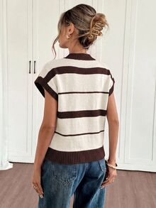 Siren Gaze Women's Striped Batwing Short Sleeve Casual Knit Top - Apricot - View 2
