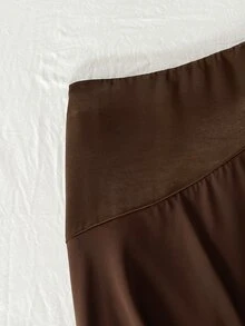 SHEIN EZwear Premium Maillard Sexy Style Sexy Asymmetrical Patchwork Satin Ribbon Skirt - Coffee Brown - View 3