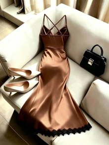 Franclia Spring, Summer Autumn, And Winter Dress Festival Outfits Elegant Long Party Dress Wedding  Going Out Graduation Disco Napoleon Renaissance Brown Dress - Brown - View 2