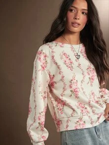 WESTFADE Floral Print Tie Back Sweatshirt, Fall, Autumn, Winter, Female Country Look, Cowgirl Clothing For Women, Western, Rodeo, Festival, Cute Top, Brunch - Multicolor - View 4