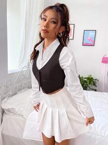SHEIN EZwear 秋冬季不含襯衫鈕扣前開式背心 - 棕色 - 查看 4