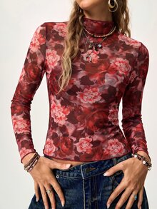 Freevana 花卉印花長袖T恤，適合度假與旅行 - 紅色 - 查看 6