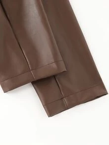 EMERY ROSE Jaket Wanita Gaya Jalanan Lengan Panjang dengan Resleting dan Bahan PU - Coklat - View 7