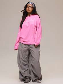MUSERA 白色圖案 Logo 細節長袖上衣 冬季休閒日常舒適穿搭酷白色女款上衣 - 粉色 - 查看 2