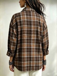 Linhara CURVE Plus Size Women's Woven Casual Fall Two Pieces Set - Coffee Brown - View 2