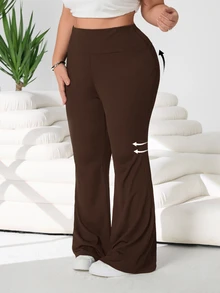 Solflare Plus Size Women Casual Versatile Solid Color High Waist Flare Pants - Brown - View 1